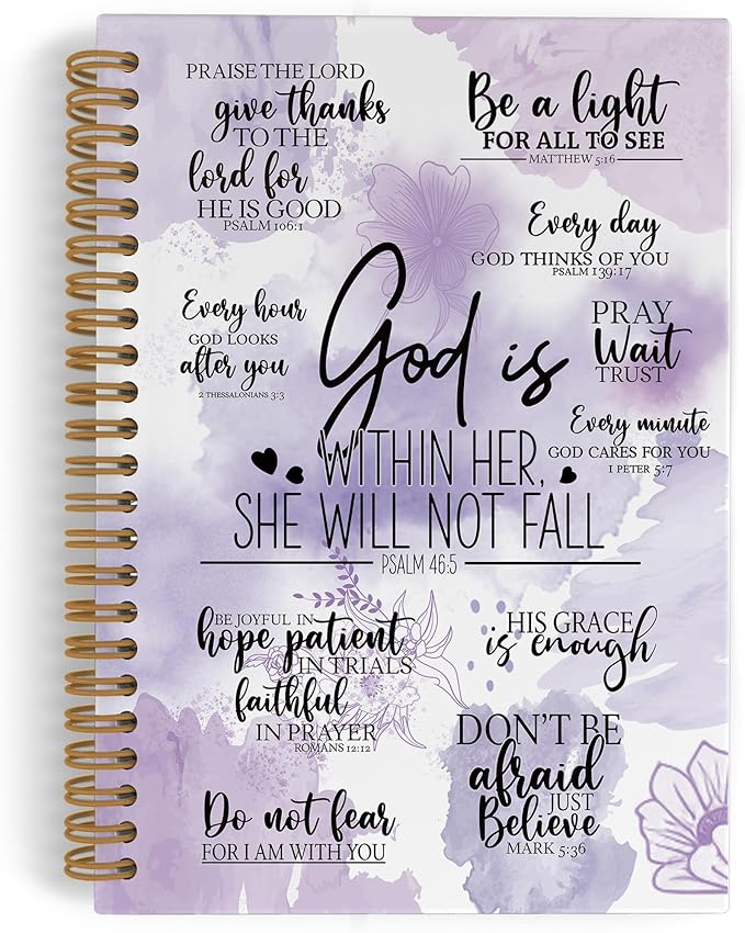 QLMX Purplle Christian Gifts for Women Spiral Notebook, God Is Within Her She Will Not Fall Journal Notebook, Bible Notebooks for School Work, Inspirational Religious Office Supplies Gifts, 5.5x8.3In