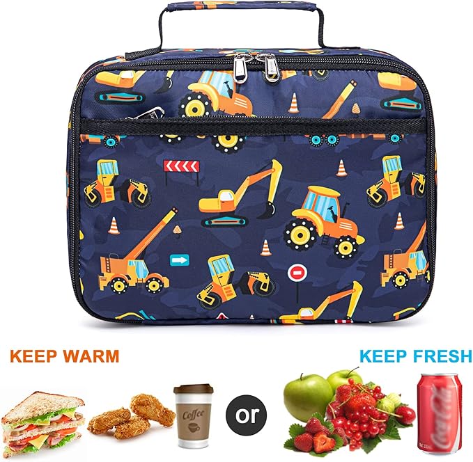Lunch Bags for Kids Boys Insulated Lunch Boxes Cooler Toddler Lunch Tote Bag Thermo Picnic Bag for School Children(Truck-Navy Blue)