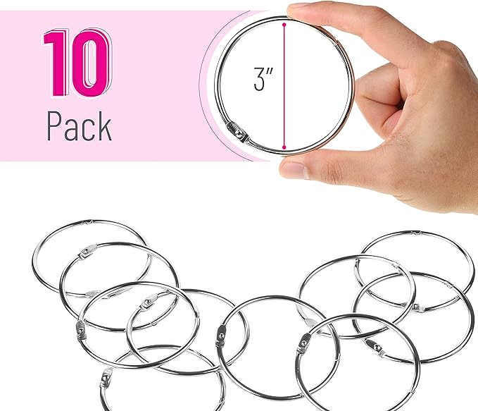 Mr. Pen- Loose Leaf Binder Book Rings, 3 Inch, 10 Pack, Metal Binder Rings for Index Cards, Flash Cards, Notebooks, Scrapbook, Keychains, School, Home, Office, Silver