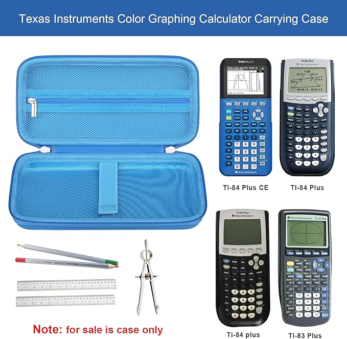 Elonbo Carrying Case for Texas Instruments TI-84 Plus CE/TI-84 Evo/TI-84 Plus/TI-83 Plus/TI-83 Plus CE Color Graphing Calculator, Extra Mesh Pocket Fits Charging Cable Charger Manual, Blue