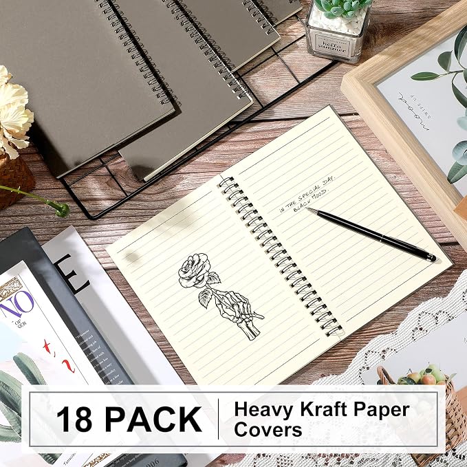 Yahenda 18 Pcs Spiral Notebooks, 1 Subject, Wide Ruled, Dark Gray