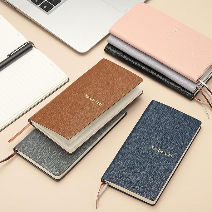 PATIKIL 2 Pcs Leather to Do List Notepads, 160 Pages 6.5 x 3.2" Leather Daily Planners to Do List Notebook for Business Personal Daily Plans Schedule Planner Office Supplies, Black