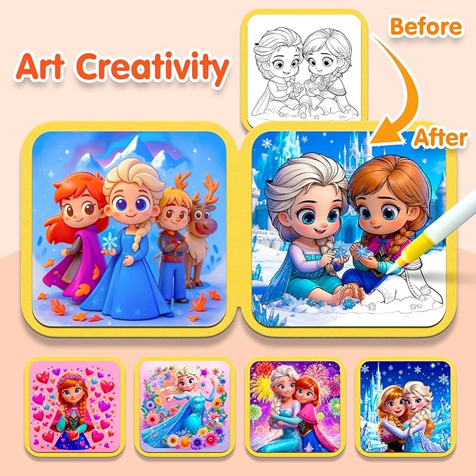 ZHOC Reusable Water Painting Books for Kids – Magic Water Reveal Coloring Books with Water Pens (Ice World) No-Mess Coloring Book Fun Travel Activity for Ages 3 4 5 6 7 8