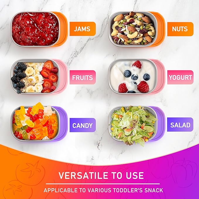HaWare 8 oz Stainless Steel Snack Containers for Toddlers and Kids, Leak Proof Food Storage Containers with Silicone Lids, Stackable & Reusable Small Metal Lunch Box for Daycare and School- 3 Packs