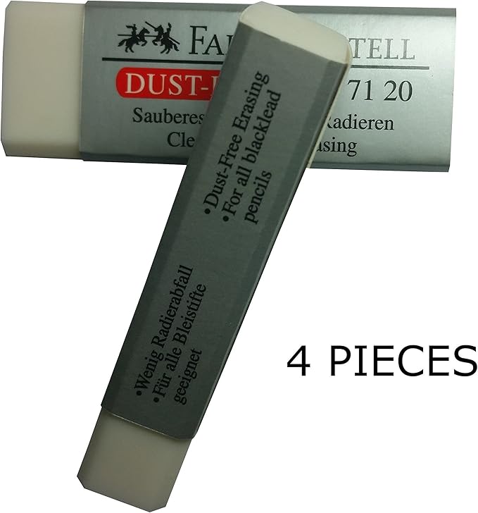 [Pack of 4] Faber-Castell LARGE Eraser Dust Free Clean and Soft Erasing for ART, OFFICE, SCHOOL USE (6.2x2x1.25cm)