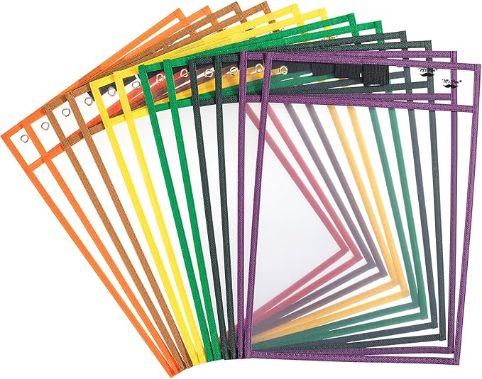 Mr. Pen- Reusable Dry Erase Pocket Sleeves, 10" x 14", 12 Pack, Assorted Colors, Clear Plastic Paper Sleeves, Ticket Holders, Clear Plastic Sheet Protectors, Teacher, School, Classroom Supplies
