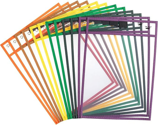 Mr. Pen- Reusable Dry Erase Pocket Sleeves, 10" x 14", 12 Pack, Assorted Colors, Clear Plastic Paper Sleeves, Ticket Holders, Clear Plastic Sheet Protectors, Teacher, School, Classroom Supplies