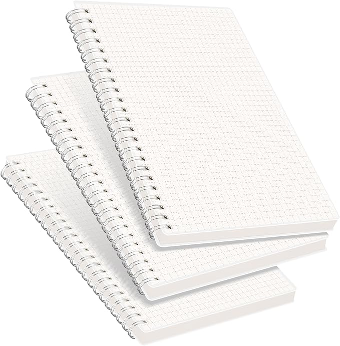 RETTACY Graph Grid Paper Notebook, 3-Pack, 160 Pages per Pack, A5 Medium Size (5.7'' × 8.3''), 100 GSM Thick Paper, Spiral-bound, Flexible Plastic Cover, for Students, Homework, Math, Engineering