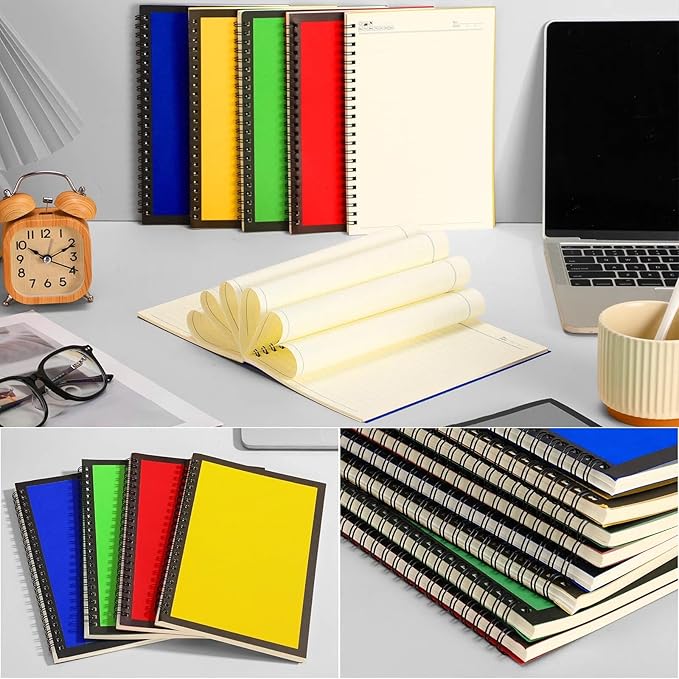 Leelosp 12 Pcs Small Spiral Notebook Lined Spiral Journal College Ruled Notebook Wire Bound Kraft Cover, 120 Pages for Work (Blue,Green,Yellow,Red,5.5 x 8.3 Inch)