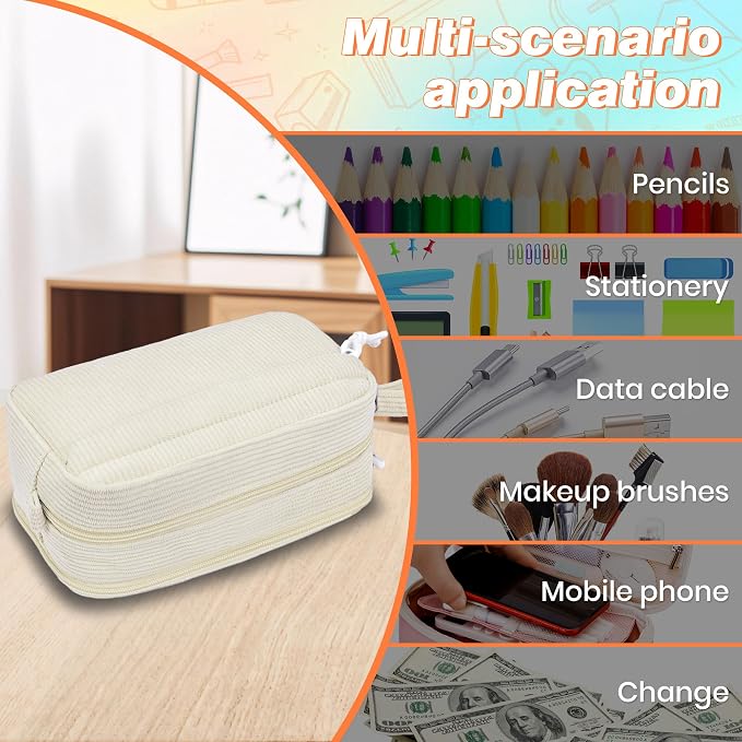 Big Capacity Pencil case,Soft Corduroy Pencil Bag with 3 Compartment,Pencil Pouch School Supplies Cute Pencil Box Pencil Bag for Teen Girls Boys College