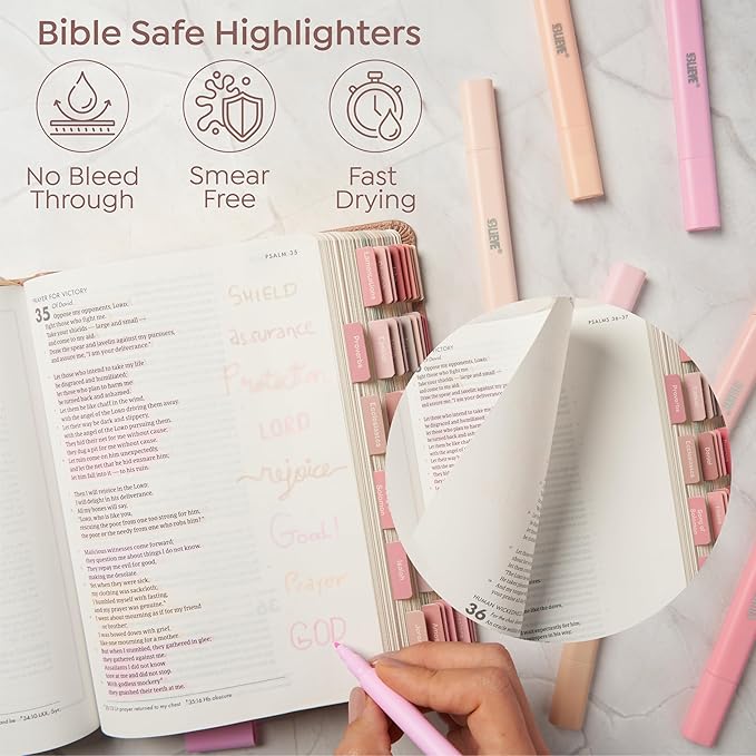 BLIEVE Aesthetic Cute Highlighters No Bleed Through, Dual Tip Chisel & Fine Point, Pastel Colors For Bible & Journaling