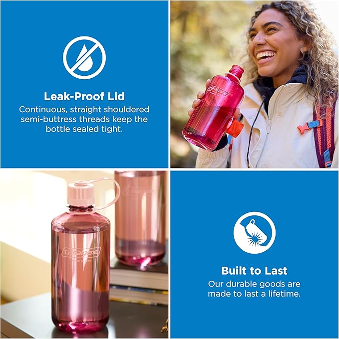 Nalgene 32 oz Narrow Mouth Water Bottle | BPA-Free, Durable & Leak Proof, Lightweight Bottle for Hiking, Gym & Travel, Cherry Blossom