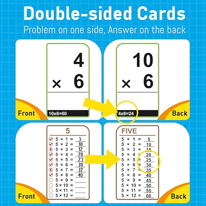 BenBen Multiplication Flash Cards 0-12, 91 Cards, Times Table Flash Cards with Rings, Multiplication Practice for Kids 8-12, 2nd 3rd 4th 5th 6th Grade, Math Flashcards for Homeschool Classroom