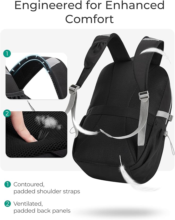 BAGSMART Travel Backpack for Women&Men, Lightweight 15.6" Casual Backpack for College, TSA Carry On Backpack for Airplanes, Black