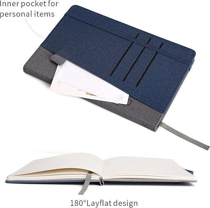 Lined Journal Notebooks with Pen Loop, Hardcover Notebook Journal for Work, 100Gsm Premium Thick Paper with Inner Pocket, Medium 5.7"x8.4", （Blue, Ruled）
