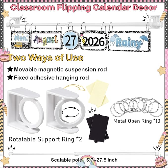 Colarr Classroom Daily Schedule and Magnetic Flip Calendar Bulletin Board Set Classroom Schedule Cutesy Visual Back to School Theme Decor for Preschool Elementary School Home Activity Supplies