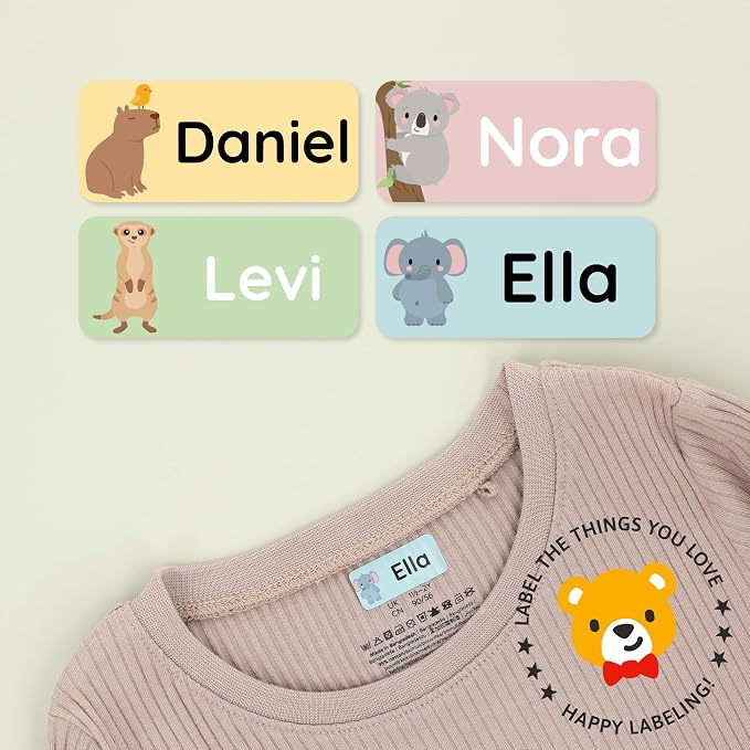 Iron-On Name Labels & Clothing Labels for Nursing Home (120) – Iron On Name Tags & Name Labels for Clothing & Clothes, School & Daycare – Waterproof - Exotic Animals