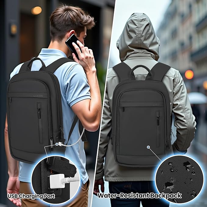 Business Backpack for Men Lightweight Commute Laptop Backpack Anti-Theft Water Resistant Backpack for 15.6 Inch Computer for Daily Office Work with Small Bag (Black, 15.6")