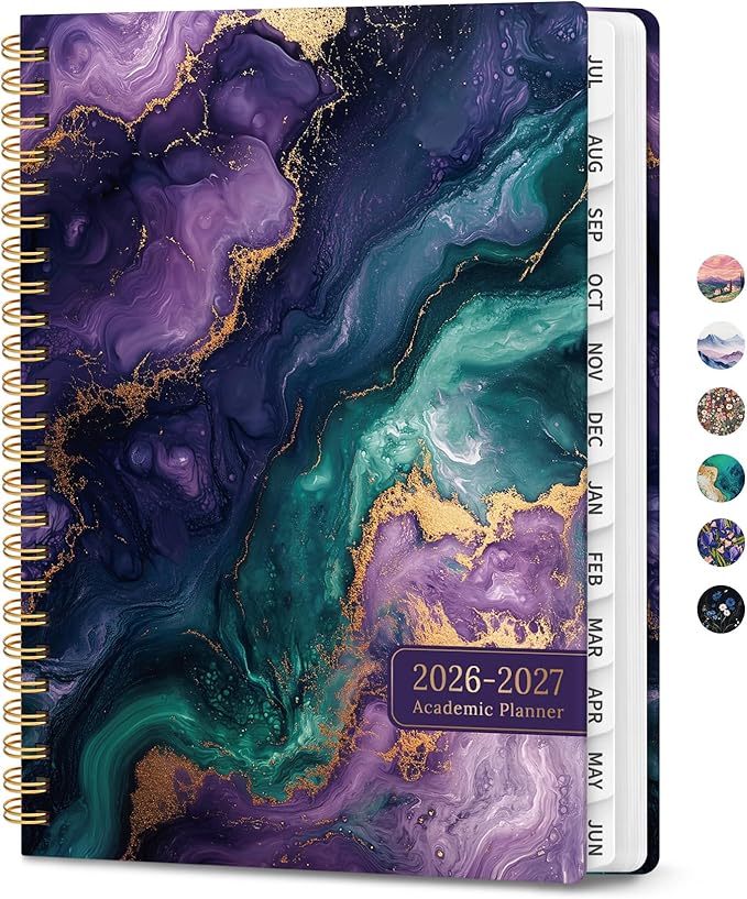 Planner 2026-2027, Monthly and Weekly Academic Planner July 2026 - June 2027, Hardcover Student Teacher Planning Agenda Calendar Book with Tabs, Perfect for Office School Supplies, A4 (8.5" x 11") - Velvet Rift