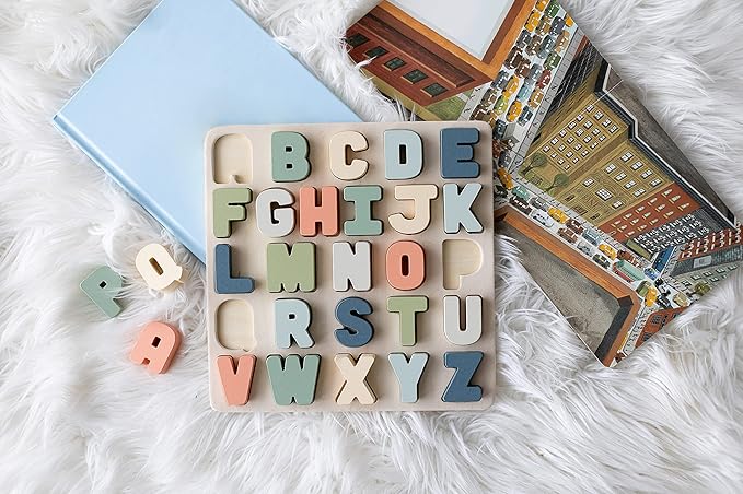Pearhead Wooden Alphabet Puzzle, ABC Learning Toy for Toddlers, Montessori Educational Puzzle Board