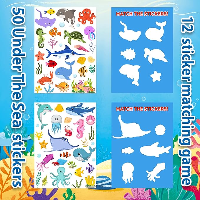 Jelly Sticker Books for Toddlers 2-4 Years, Under The Sea Stickers for Kids 1-3, Reusable Sticker Book for Toddler Easter Basket Stuffers ＆Travel Essentials Plane Activities (Under The Sea)