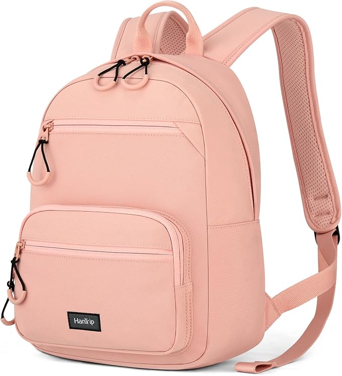 HanTrip 13 Inch Mini Small Travel Backpack Cary on For Women Men, Pink | 13L Capacity, Lots of Pockets, Padded Shoulder Strap, Lightweight, Water Resistant, Bookbag for College, Commuter, Work
