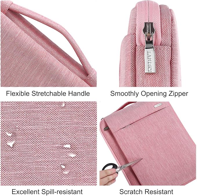 LANDICI 360° Protective Laptop Sleeve 13-14 Inch, Computer Bag Carrying Case for MacBook Air 13 M1/M2, MacBook Pro 13/14, Chromebook 14, Women, Slim, Shockproof, Waterproof, Pink