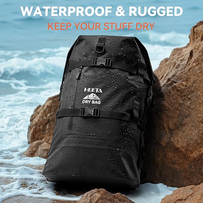 HEETA Dry Bags Waterproof Backpack 40L for Men & Women, Roll Top Heavy Duty | Cushioned Hiking Backpack, for Kayaking Boating Paddle Boarding Fishing Travel Camping Beach Vacation Cruise Ship Essentials