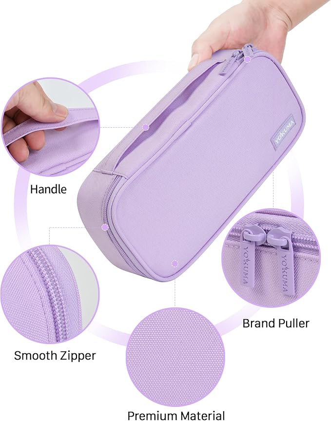 YOKUMA Pencil Case,Large Capacity Pencil Pouch,Aesthetic Zipper Pencil Box, Back to School Supplies for College Student Teen Adults,Travel Essentials,Electronic Cable Organize