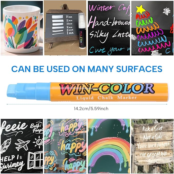 8 Pack Jumbo Window Markers for Cars 10mm Liquid Chalk Pens Erasable,Chalk Markers 8 Colors, 3-In-1 Tips,Window Chalk for Glass, Chalkboards,Menu,Bistro Chalk