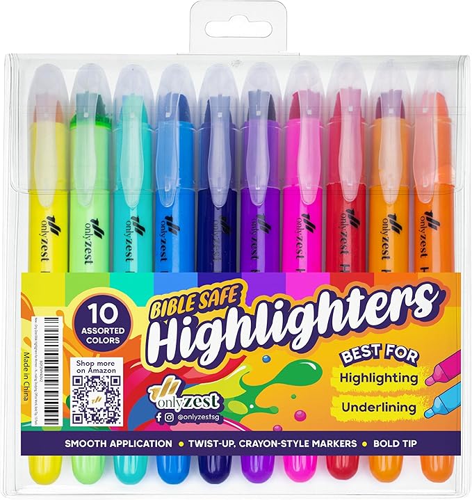 10 Pack Bible Safe Highlighters - Assorted Colors Gel Highlighters, No Bleed, Bible Markers for Journaling, Study Accessories and School Supplies