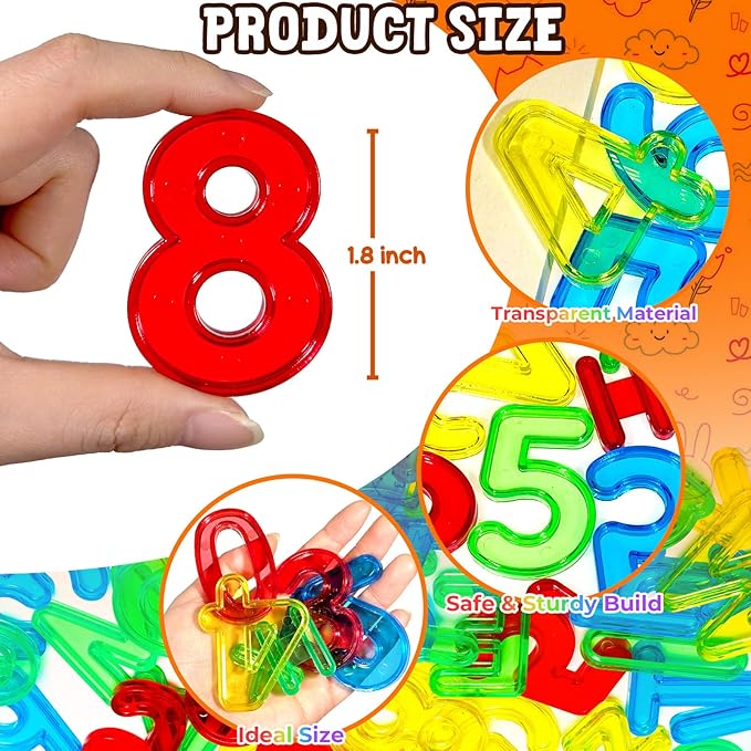 Bbiamsleep 45 Pcs Plastic Numbers and Symbols, Colorful Transparent Numbers Light Table Manipulatives for Sorting Counting Training Spelling