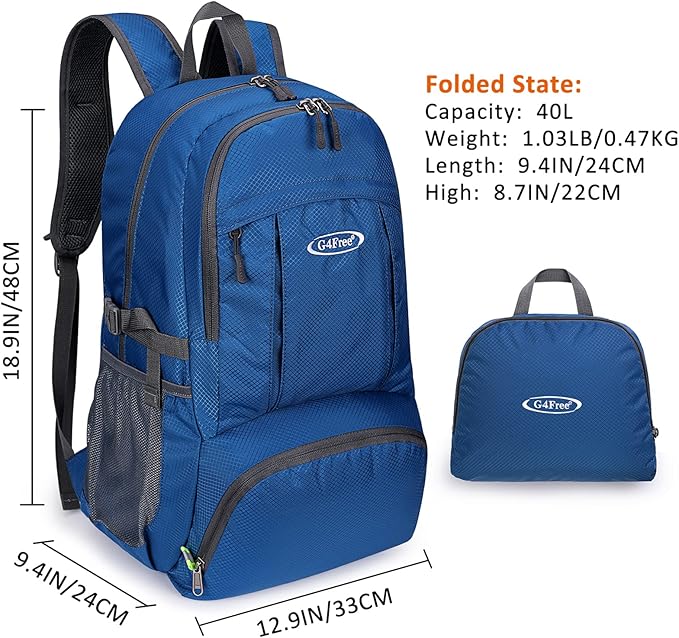 G4Free Lightweight Packable Hiking Backpack, Waterproof Travel Daypack