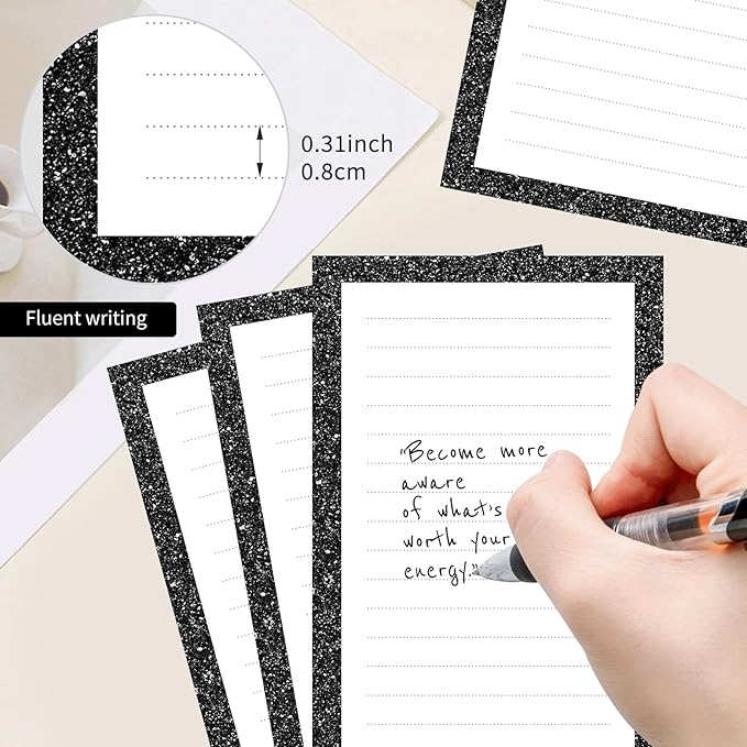 2 Pack Lined Sticky Notes 4x6 in, Cute Self-Stick Notepads with Lines, Large Memo Pads Strong Adhesive for Office, Home Glitter Black