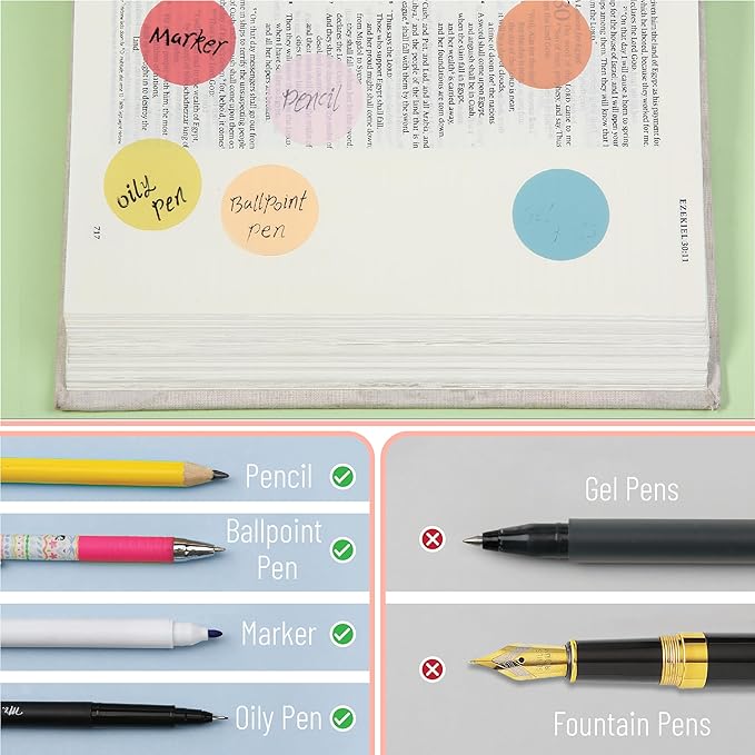 Mr. Pen- Round Transparent Sticky Notes, 1.1” Diameter, 14 Pads, 560 Sheets, Colorful, Water-Resistant See-Through Sticky Notes & Fineliner, Smooth Writing, Note Tabs for Bible Journaling, Studying