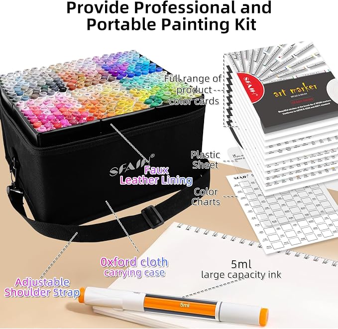 SFAIH Alcohol Markers Brush & Chisel Tip, Complete 321 Color Artist Set