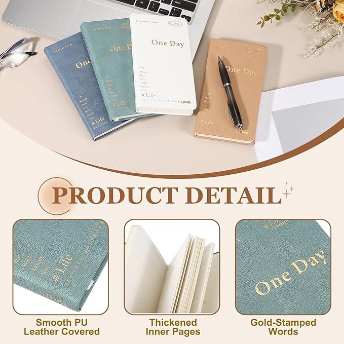 PATIKIL 2Pcs Planner Notebook, 7 x 3.8" 96 Sheets Undated Daily Planner Pocket to Do List Daily Weekly Goals Notebook for Office Home Study Work Time Management Habit Tracker, Green, Brown