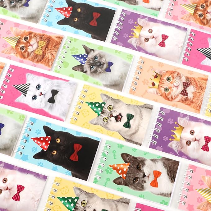 Hooqict 24 Pack Small Pocket Notebook Bulk Mini Notebooks for Cat Party Favors Mini Spiral Notepads Cute Memo Pads for Goodie Bag Stuffers, Pinata Fillers
