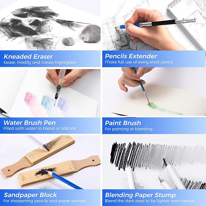 106 Pack Art Supplies Sketching Kit with 3-Color Sketchbook, Coloring Book, Tutorial, Graphite Colored Charcoal Watercolor & Metallic Pencils, Drawing Supplies Gift Case for Artists Beginners Adults