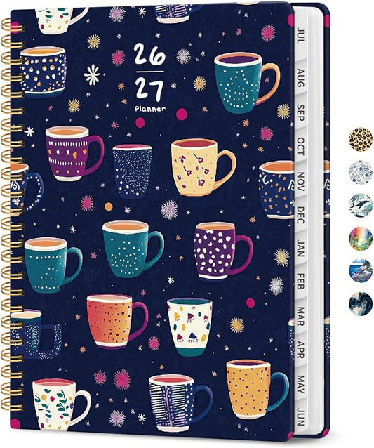 Planner 2026–2027, Weekly & Monthly Academic Organizer for School Year, Jul 2026–Jun 2027, Hardcover Planner with Tabs, Back to School Essential, 6.3" x 8.5", Caffeine Mosaic