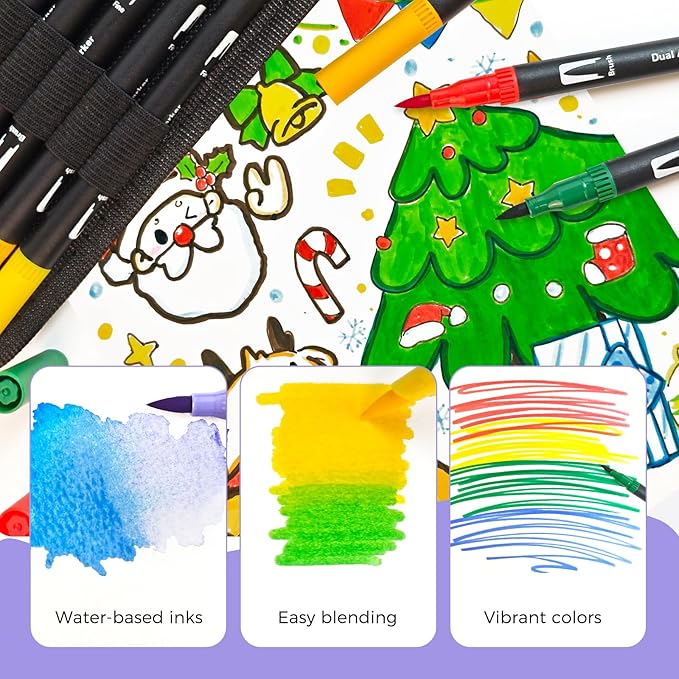 Artecho 120 Colors Markers for Adult Coloring Books, Dual Tip Markers for School, Fine and Brush Tip for Adults Coloring Books, Calligraphy, Drawing, Sketching
