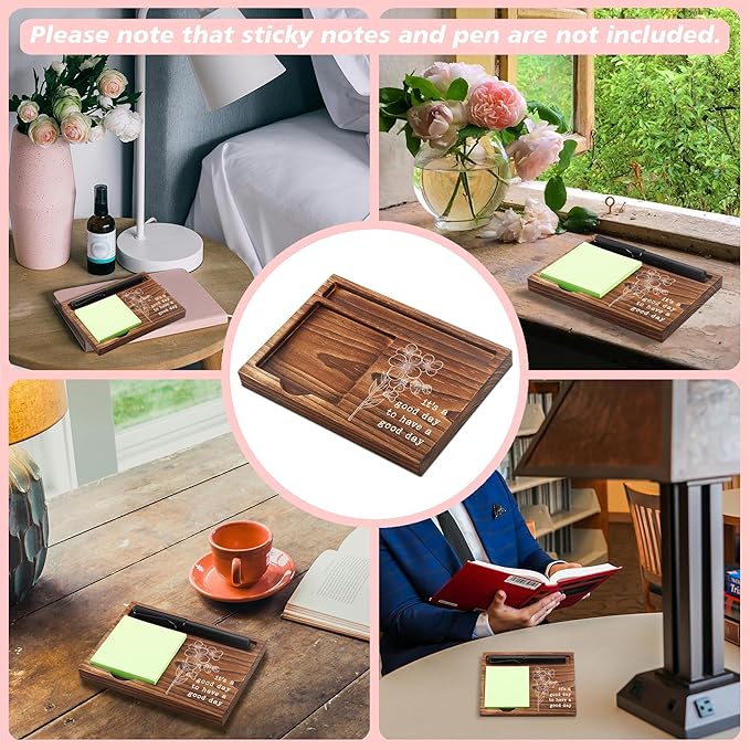 CINRLLA Sticky Note Holder Wooden Notepad & Pen Holder 6.5"" x 4.7"" Sticky Note Pad Holder Dispenser for Desk Work Motivational Gifts, NPA193, Brown