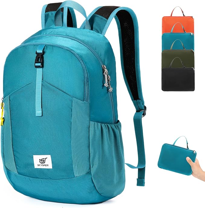 SKYSPER Small Packable Hiking Backpack 20L Anti-theift Travel Daypack | RFID Ultralight Foldable Walking Backpack with Water Bottle Holder, Nylon, Multi-compartment, Everyday Carry for Men Women