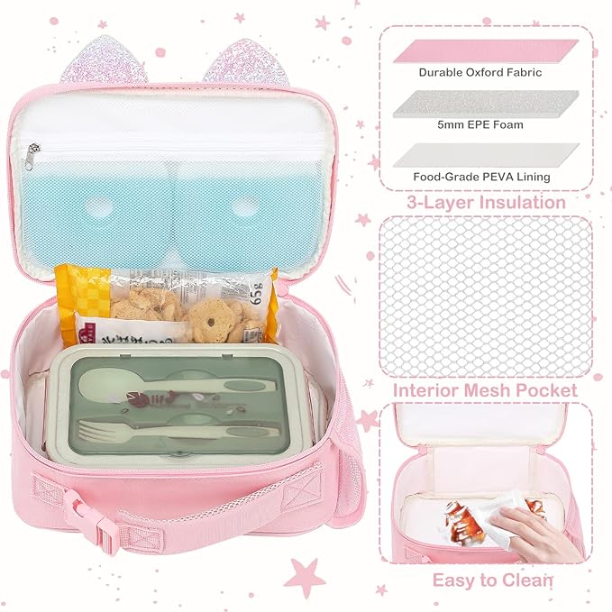 FlowFly Kids Lunch box Insulated Soft Bag Mini Cooler Back to School Thermal Meal Tote Kit for Girls, Boys, Smile