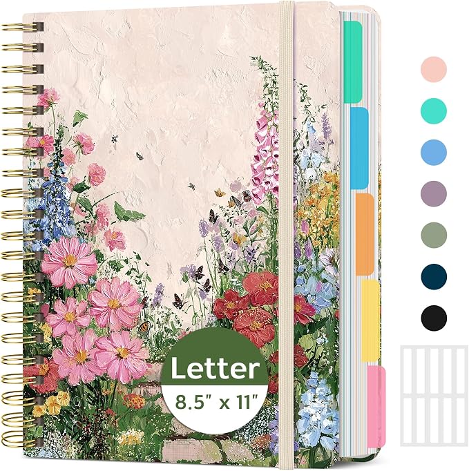 Taja Cute Large Spiral Lined Notebook for Work with 5 Removable Dividers