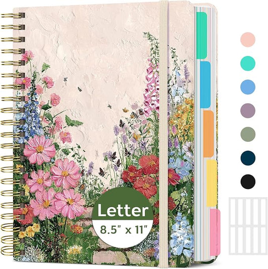 Taja Cute Large Spiral Lined Notebook for Work with 5 Removable Dividers