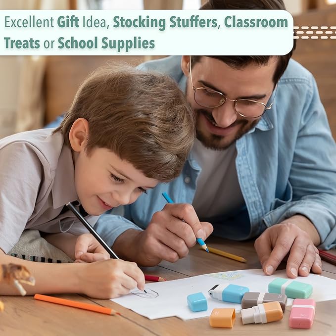 Mr. Pen- Eraser with Cover and Roller, 6 Pack, Pastel Colors, Cute Erasers for Kids