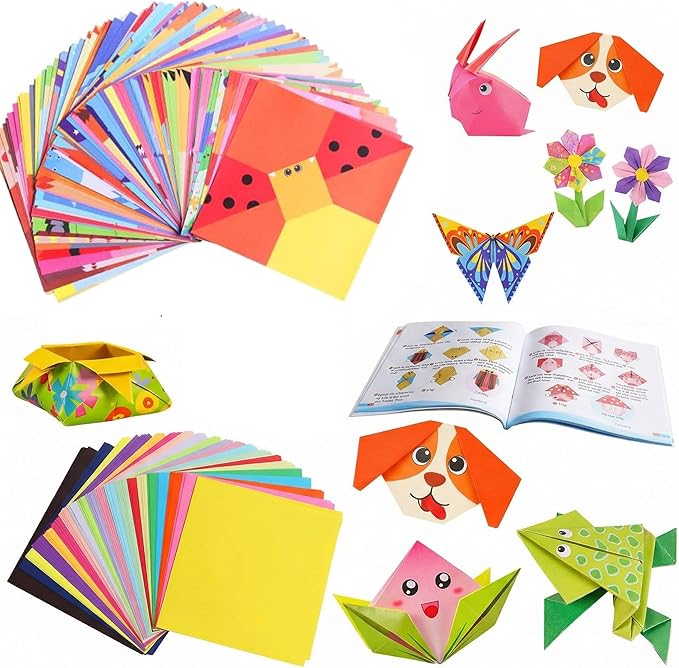 208 Sheets Kids Craft Origami Paper Kit, Cartoon Pattern Folding Paper Set with Guiding Book, DIY Art Craft Supplies for Kids Ages 5-8 8-12 Boys Girls Gifts Activity