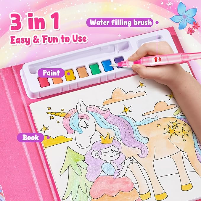 JoyCat Paint with Water Coloring Books for Toddlers, Watercolor Painting Sets for Kids Ages 3-5 4-8, Arts and Crafts Drawing Activities Toy Birthday Gifts for Boys Girls (Magical Pony)