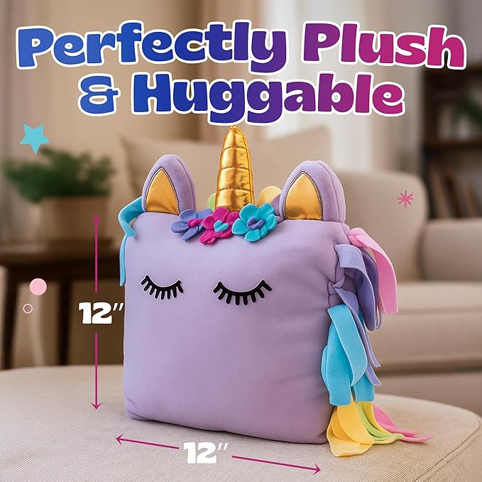 Unicorn Pillow Kit - No Sew Unicorn Craft Kit - Gifts for Girls, Arts and Crafts for Kids Ages 4-8 - Unicorn Toys for 6 Year Old Girl Gifts, Birthday, Easter, Toddlers, Teens